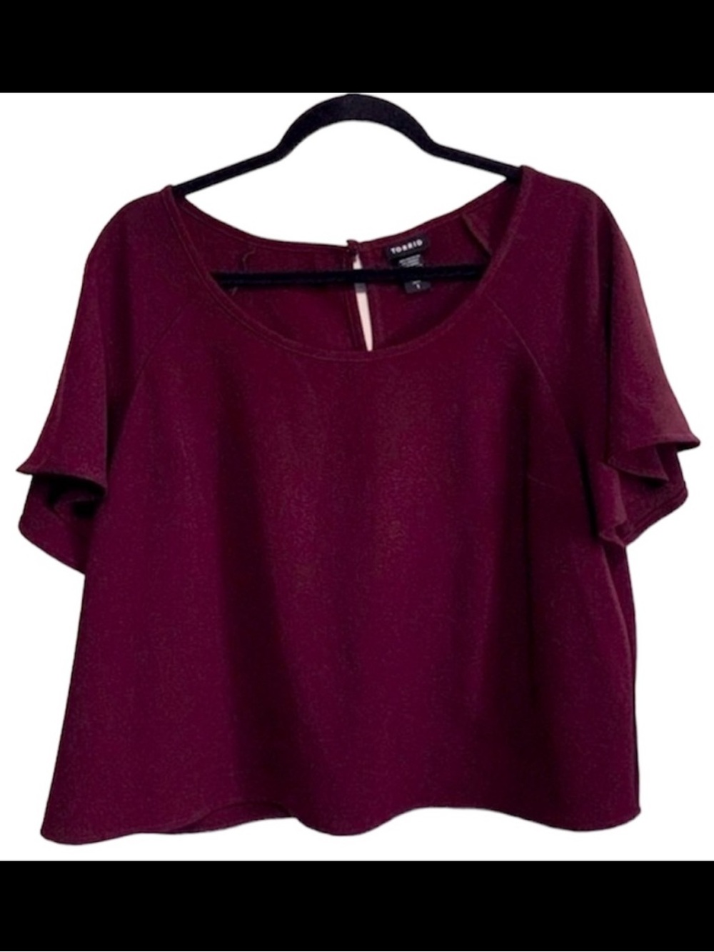 Torrid Merlot Crepe Flutter Sleeves Cropped Top